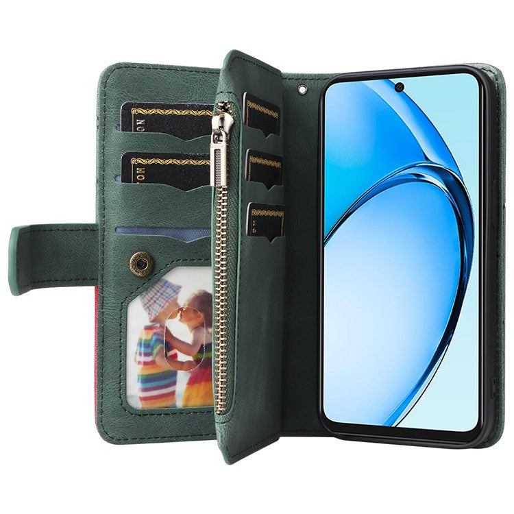 KT Multi-Function Series-5 For Oppo A60 4G Cover Anti-Scratch PU Leather Dual Color Splicing Cell Phone Case - Green