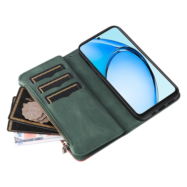 KT Multi-Function Series-5 For Oppo A60 4G Cover Anti-Scratch PU Leather Dual Color Splicing Cell Phone Case - Green