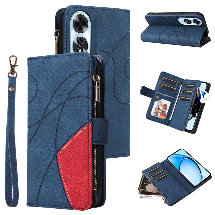 KT Multi-Function Series-5 For Oppo A60 4G Cover Anti-scratch PU Leather Dual Color Splicing Cell Phone Case - Blue