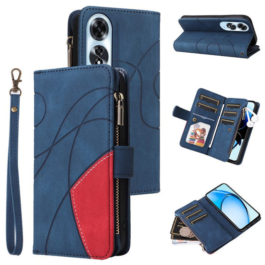 KT Multi-Function Series-5 For Oppo A60 4G Cover Anti-scratch PU Leather Dual Color Splicing Cell Phone Case - Blue