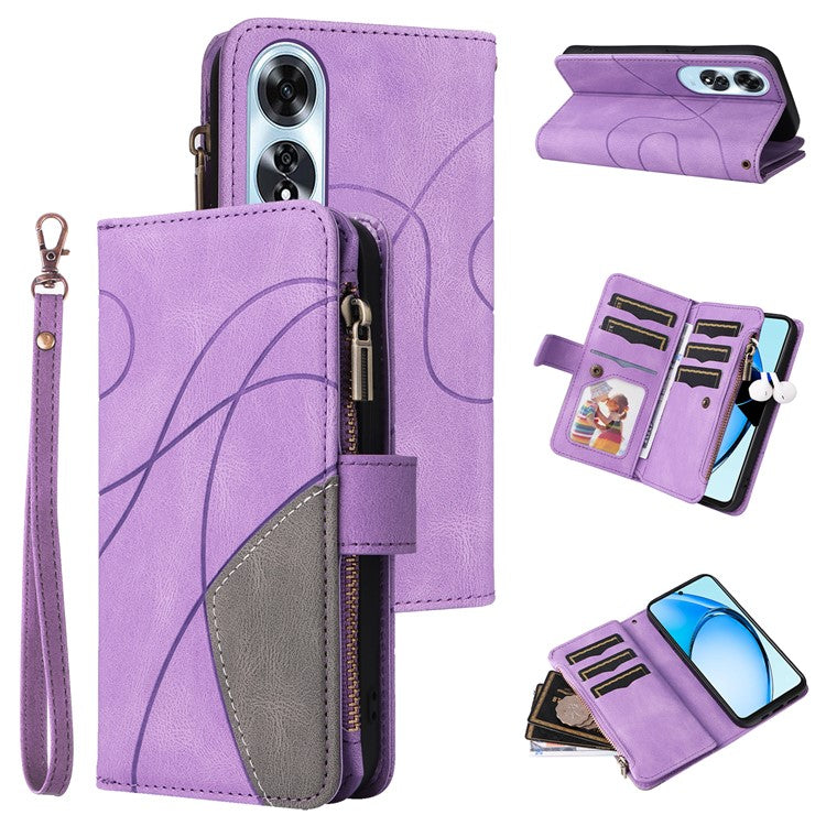 KT Multi-Function Series-5 For Oppo A60 4G Cover Anti-scratch PU Leather Dual Color Splicing Cell Phone Case - Light Purple