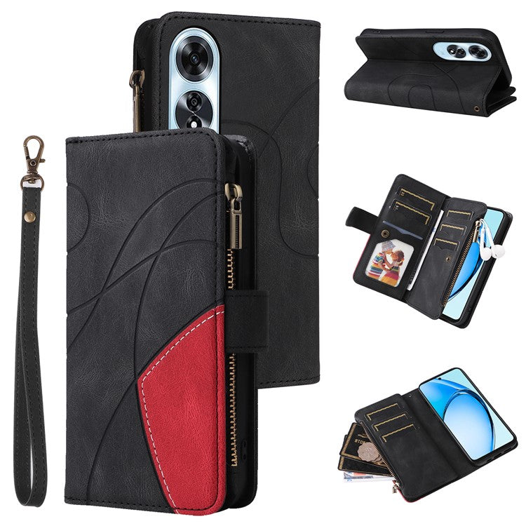 KT Multi-Function Series-5 For Oppo A60 4G Cover Anti-scratch PU Leather Dual Color Splicing Cell Phone Case - Black