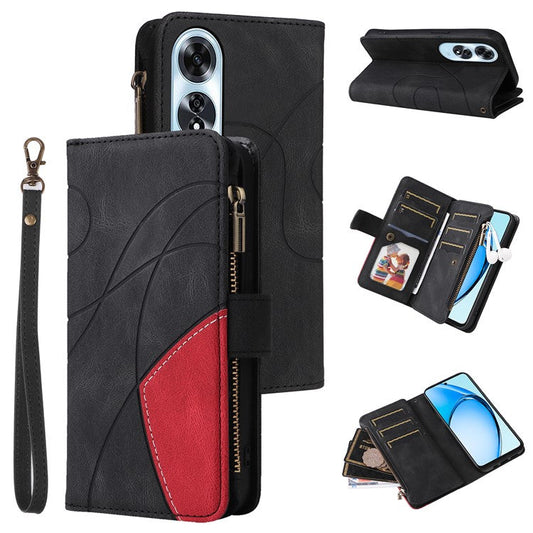 KT Multi-Function Series-5 For Oppo A60 4G Cover Anti-scratch PU Leather Dual Color Splicing Cell Phone Case - Black