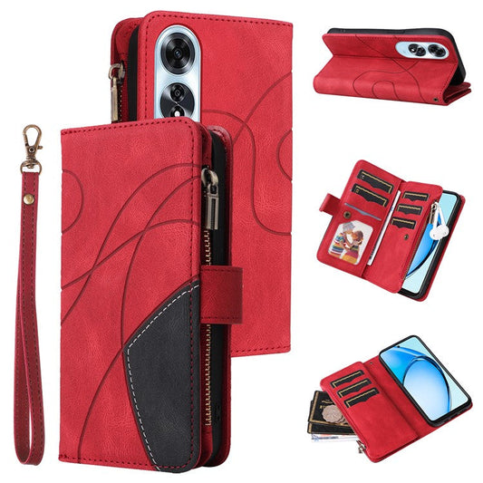 KT Multi-Function Series-5 For Oppo A60 4G Cover Anti-scratch PU Leather Dual Color Splicing Cell Phone Case - Red