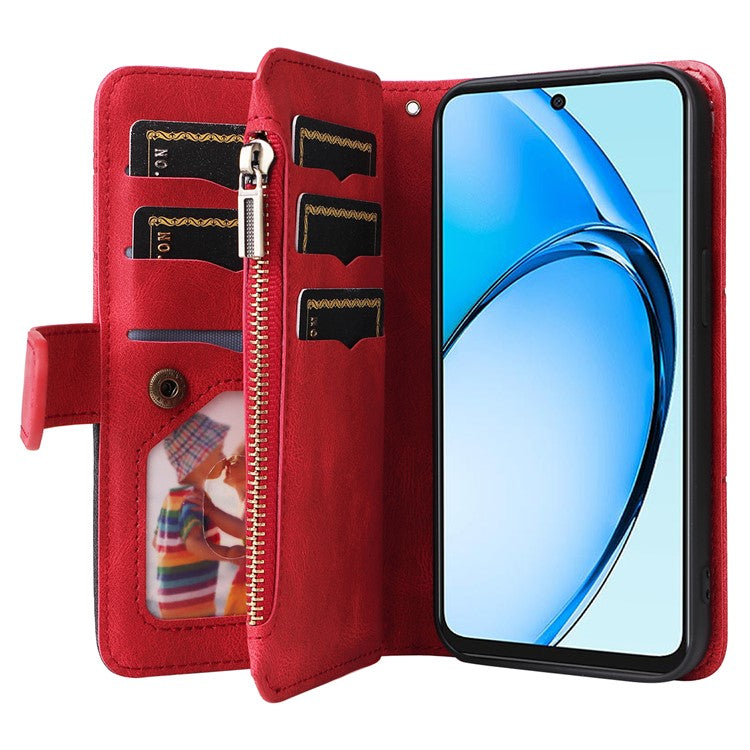 KT Multi-Function Series-5 For Oppo A60 4G Cover Anti-scratch PU Leather Dual Color Splicing Cell Phone Case - Red