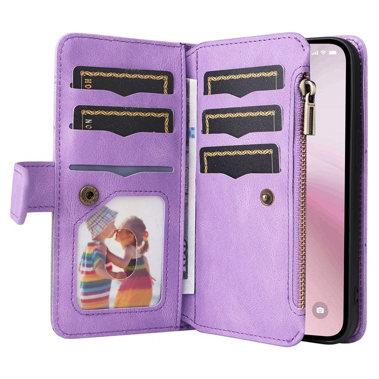 For iPhone 16e Cover Anti-Scratch PU Leather Dual Color Splicing Cell Phone Case - Light Purple