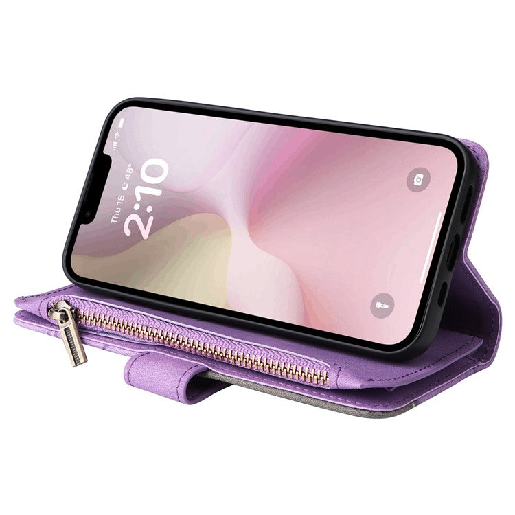 For iPhone 16e Cover Anti-Scratch PU Leather Dual Color Splicing Cell Phone Case - Light Purple