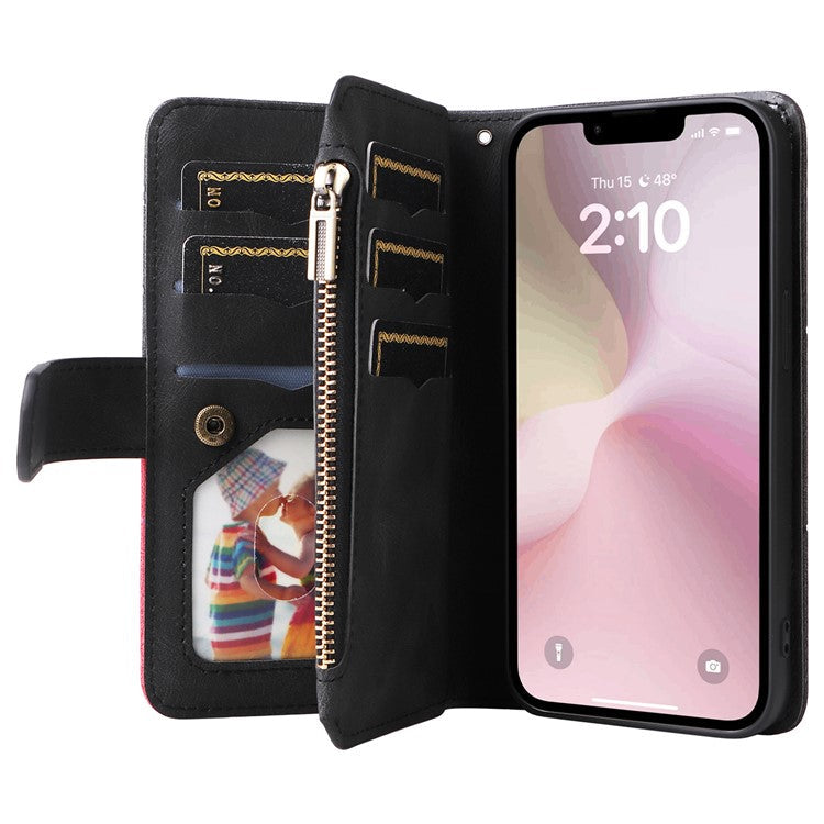 For iPhone 16e Cover Anti-Scratch PU Leather Dual Color Splicing Cell Phone Case - Black