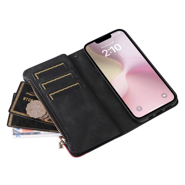 For iPhone 16e Cover Anti-Scratch PU Leather Dual Color Splicing Cell Phone Case - Black