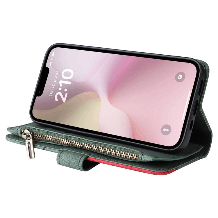 For iPhone 16e Cover Anti-Scratch PU Leather Dual Color Splicing Cell Phone Case - Green