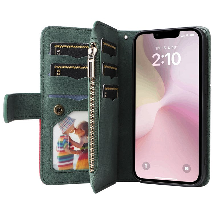For iPhone 16e Cover Anti-Scratch PU Leather Dual Color Splicing Cell Phone Case - Green