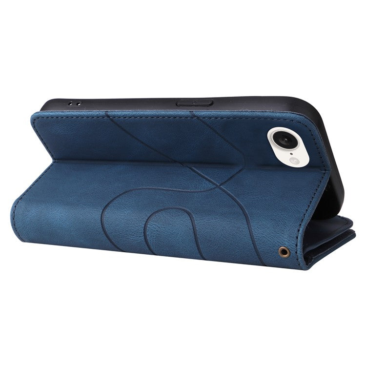 For iPhone 16e Cover Anti-Scratch PU Leather Dual Color Splicing Cell Phone Case - Blue