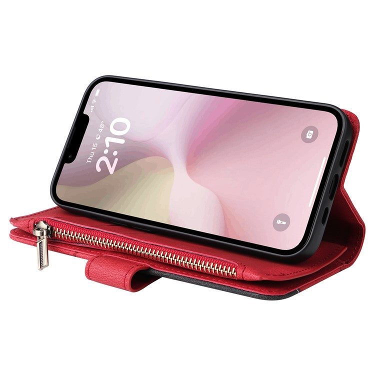 For iPhone 16e Cover Anti-Scratch PU Leather Dual Color Splicing Cell Phone Case - Red