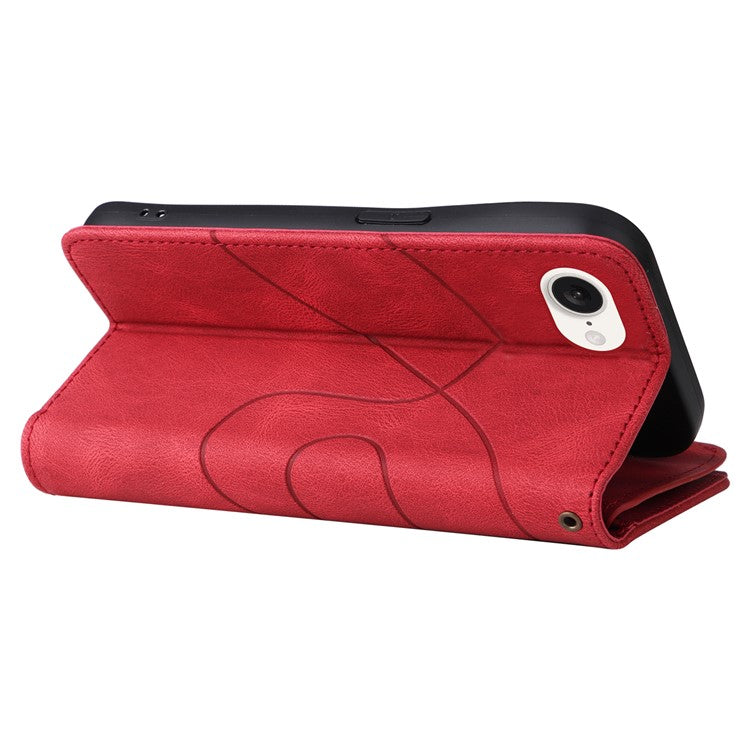 For iPhone 16e Cover Anti-Scratch PU Leather Dual Color Splicing Cell Phone Case - Red
