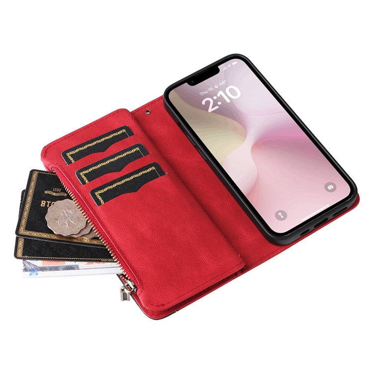 For iPhone 16e Cover Anti-Scratch PU Leather Dual Color Splicing Cell Phone Case - Red
