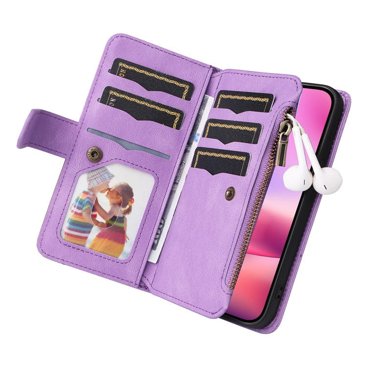 KT Multi-Function Series-5 For iPhone 16 Cover PU Leather Dual Color Splicing Wallet Cell Phone Case - Light Purple