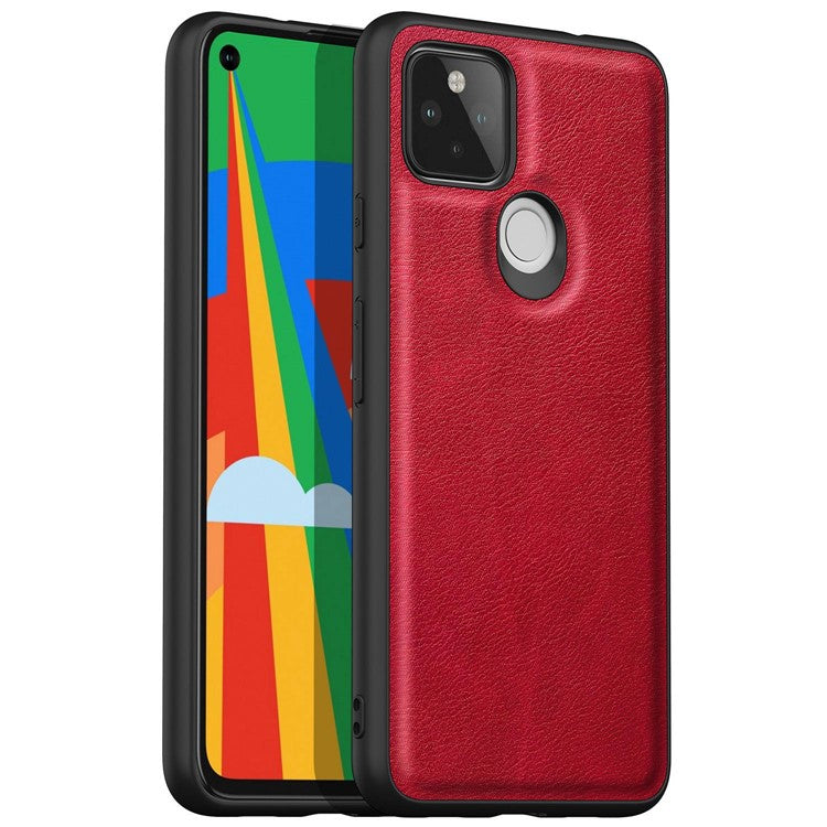 Slim Fit Phone Case for Google Pixel 4a 5G, Retro PU Leather Coated TPU+PC Phone Shell Anti-scratch Cell Phone Cover - Red