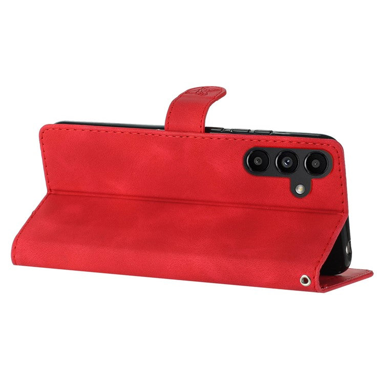 For Samsung Galaxy S24 FE Case PU Leather Flower Imprinted Wallet Protective Cover - Red
