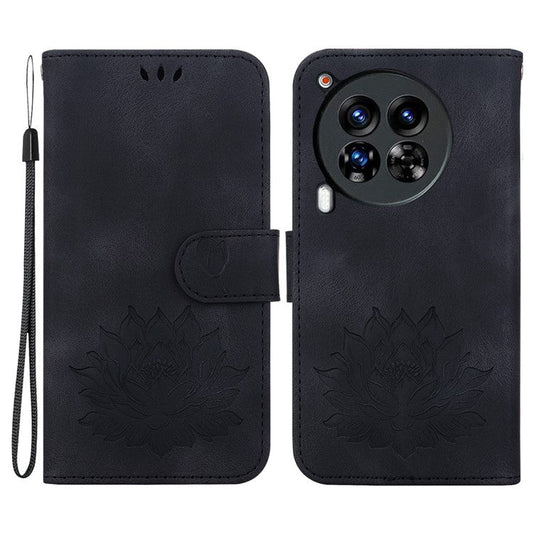 For TECNO Camon 30 Premier 5G Case Lotus Imprint Leather Wallet Phone Cover with Stand - Black