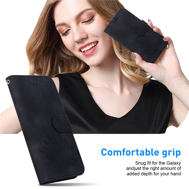 For TECNO Camon 30 Premier 5G Case Lotus Imprint Leather Wallet Phone Cover with Stand - Black