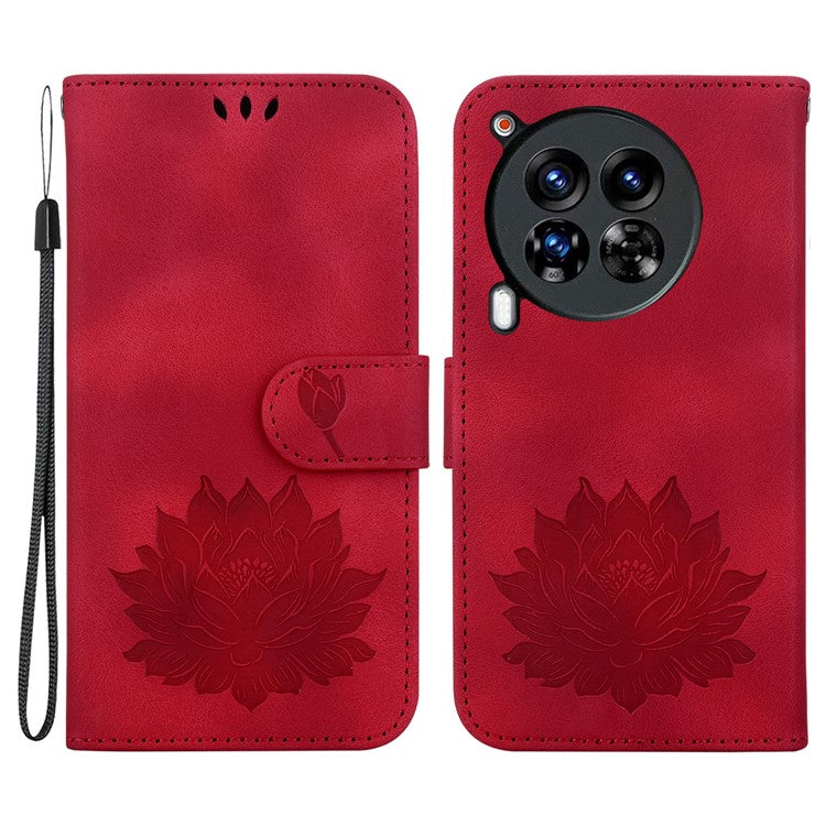 For TECNO Camon 30 Premier 5G Case Lotus Imprint Leather Wallet Phone Cover with Stand - Red