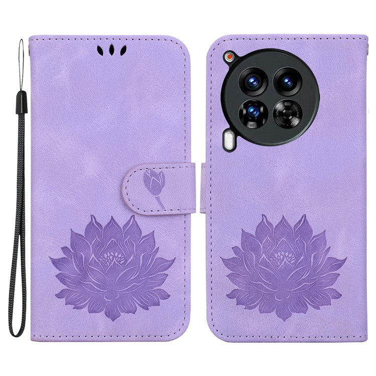 For TECNO Camon 30 Premier 5G Case Lotus Imprint Leather Wallet Phone Cover with Stand - Purple