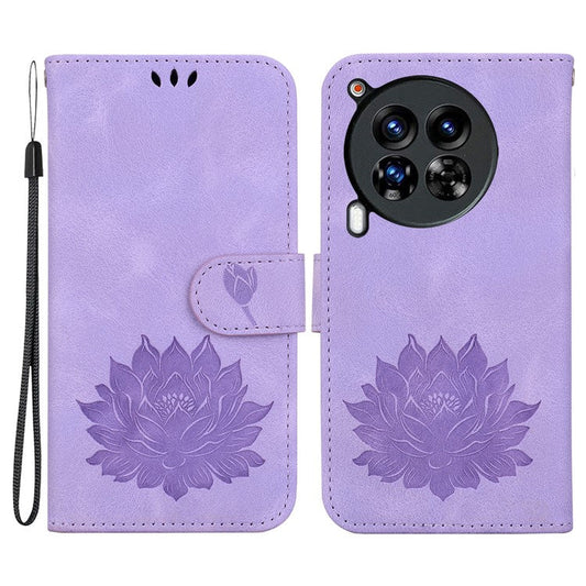 For TECNO Camon 30 Premier 5G Case Lotus Imprint Leather Wallet Phone Cover with Stand - Purple