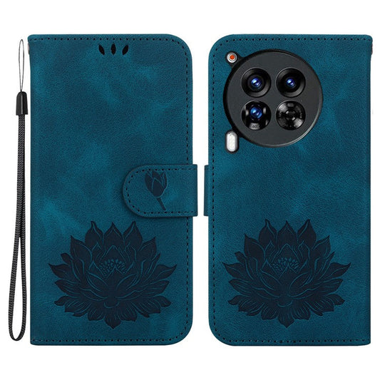 For TECNO Camon 30 Premier 5G Case Lotus Imprint Leather Wallet Phone Cover with Stand - Blue