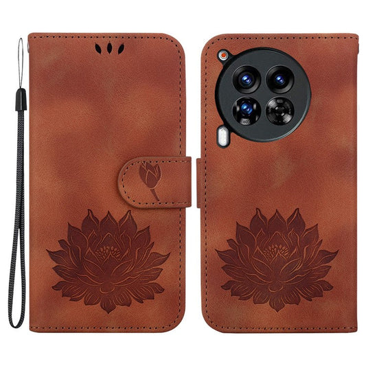 For TECNO Camon 30 Premier 5G Case Lotus Imprint Leather Wallet Phone Cover with Stand - Brown
