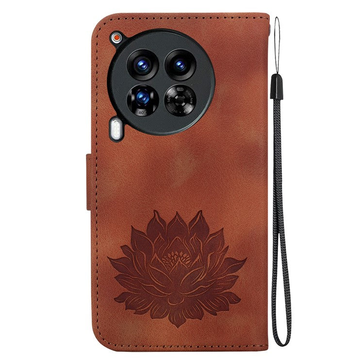 For TECNO Camon 30 Premier 5G Case Lotus Imprint Leather Wallet Phone Cover with Stand - Brown