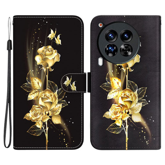 For TECNO Camon 30 Premier 5G Stand Wallet Case Pattern Print Leather Phone Cover - Gold Butterfly Rose