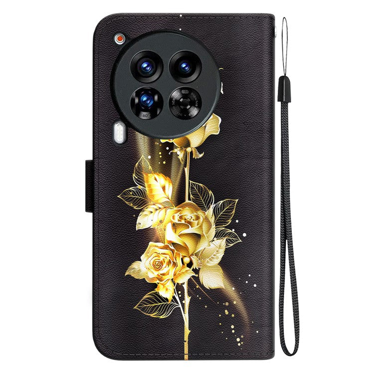 For TECNO Camon 30 Premier 5G Stand Wallet Case Pattern Print Leather Phone Cover - Gold Butterfly Rose