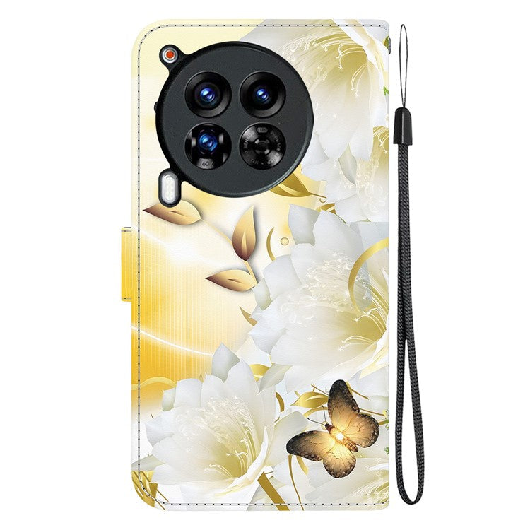 For TECNO Camon 30 Premier 5G Stand Wallet Case Pattern Print Leather Phone Cover - Gold Butterfly Flower