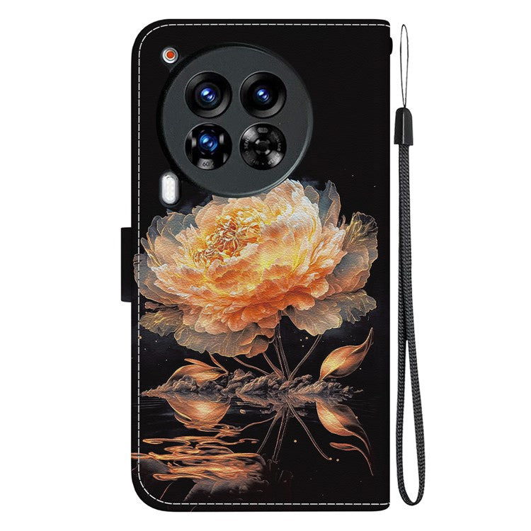 For TECNO Camon 30 Premier 5G Stand Wallet Case Pattern Print Leather Phone Cover - Gold Peony