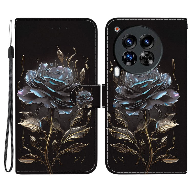 For TECNO Camon 30 Premier 5G Stand Wallet Case Pattern Print Leather Phone Cover - Black Rose