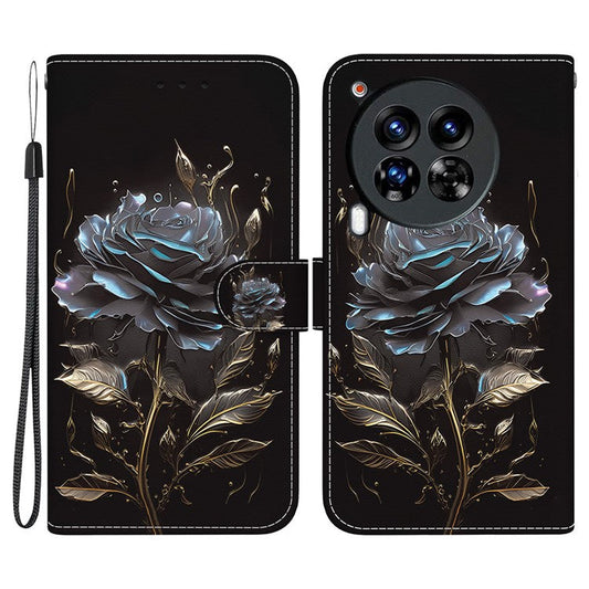 For TECNO Camon 30 Premier 5G Stand Wallet Case Pattern Print Leather Phone Cover - Black Rose