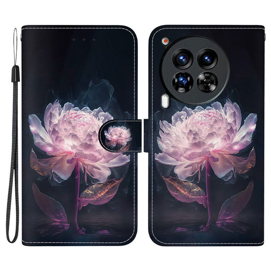 For TECNO Camon 30 Premier 5G Stand Wallet Case Pattern Print Leather Phone Cover - Purple Peony