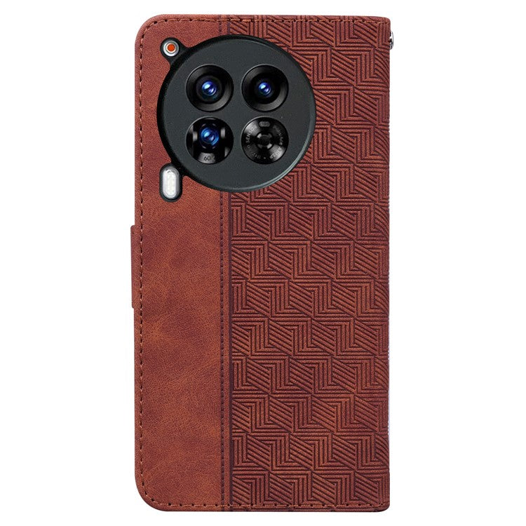 For TECNO Camon 30 Premier 5G Wallet Case Geometry Imprint Leather Phone Cover with Strap - Brown