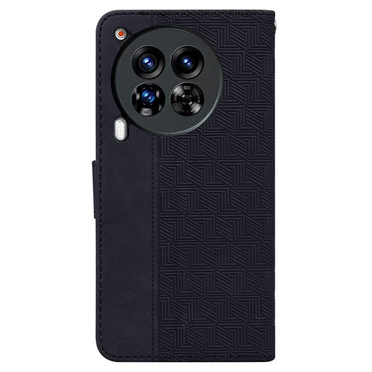 For TECNO Camon 30 Premier 5G Wallet Case Geometry Imprint Leather Phone Cover with Strap - Black