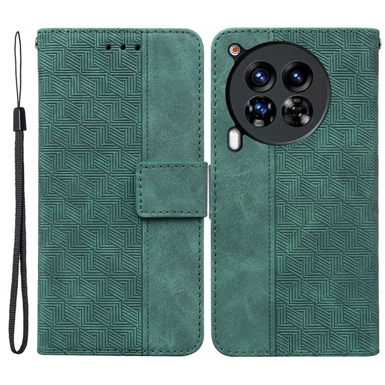 For TECNO Camon 30 Premier 5G Wallet Case Geometry Imprint Leather Phone Cover with Strap - Green