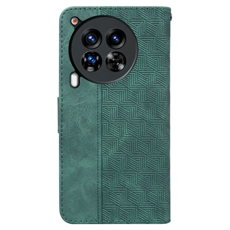 For TECNO Camon 30 Premier 5G Wallet Case Geometry Imprint Leather Phone Cover with Strap - Green