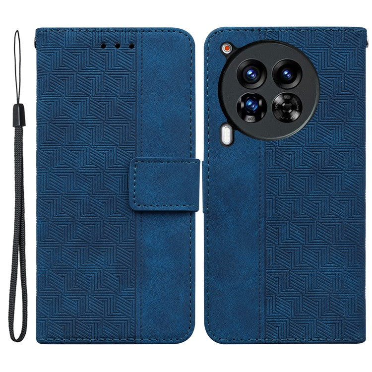 For TECNO Camon 30 Premier 5G Wallet Case Geometry Imprint Leather Phone Cover with Strap - Blue