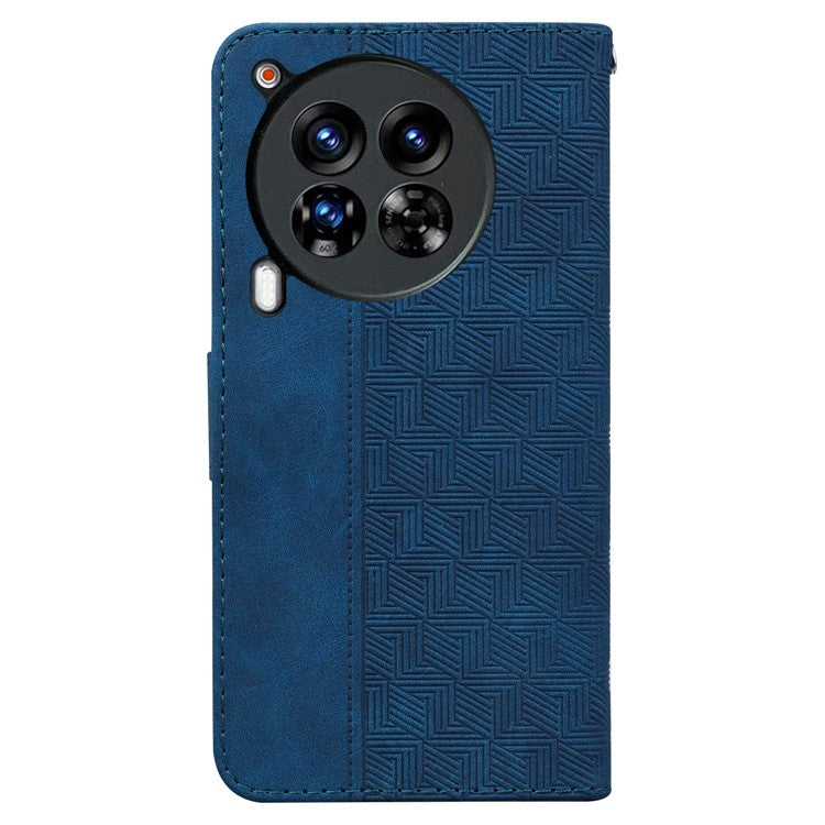 For TECNO Camon 30 Premier 5G Wallet Case Geometry Imprint Leather Phone Cover with Strap - Blue