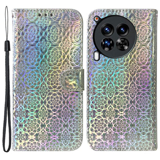 For TECNO Camon 30 Premier 5G Case Dazzling Flower Protective PU Leather Stand Phone Cover - Grey