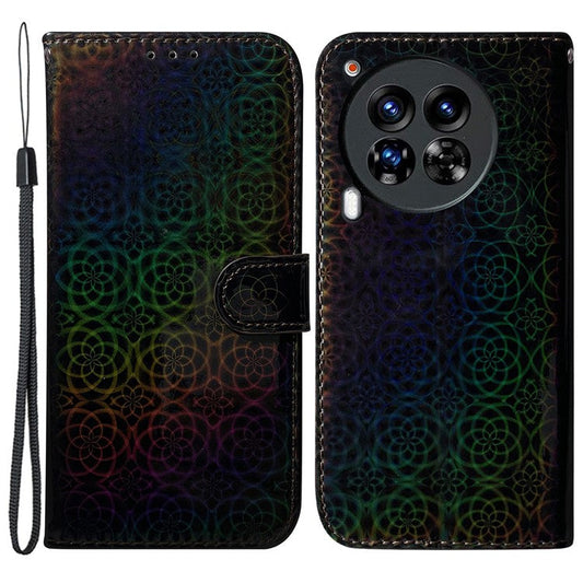 For TECNO Camon 30 Premier 5G Case Dazzling Flower Protective PU Leather Stand Phone Cover - Black
