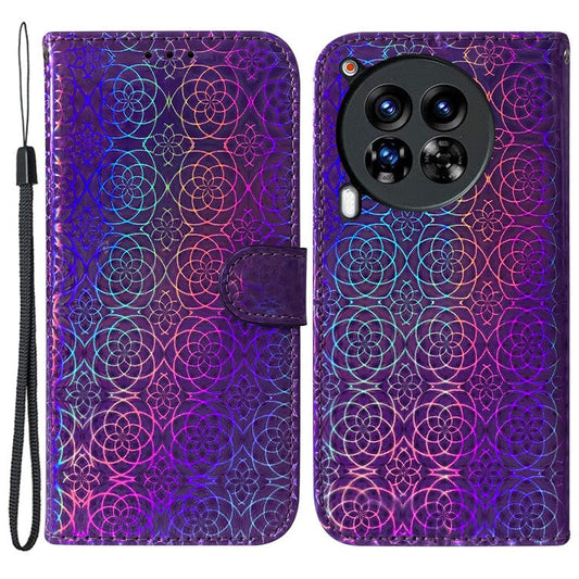 For TECNO Camon 30 Premier 5G Case Dazzling Flower Protective PU Leather Stand Phone Cover - Purple