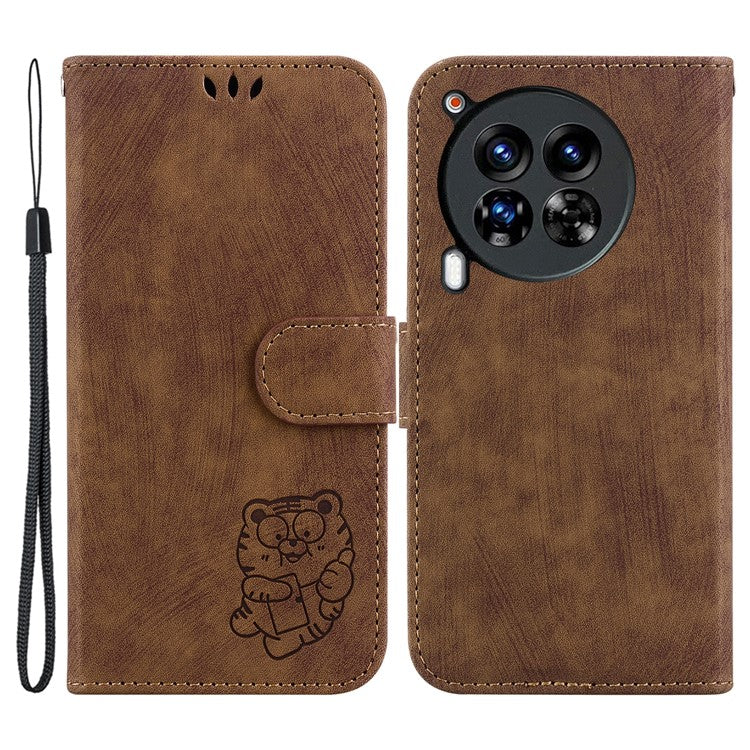 For TECNO Camon 30 Premier 5G Wallet Case Cute Tiger Imprint Leather Phone Cover - Brown