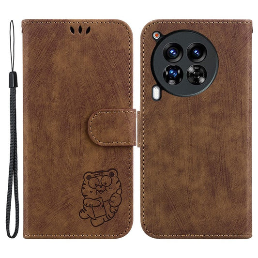 For TECNO Camon 30 Premier 5G Wallet Case Cute Tiger Imprint Leather Phone Cover - Brown