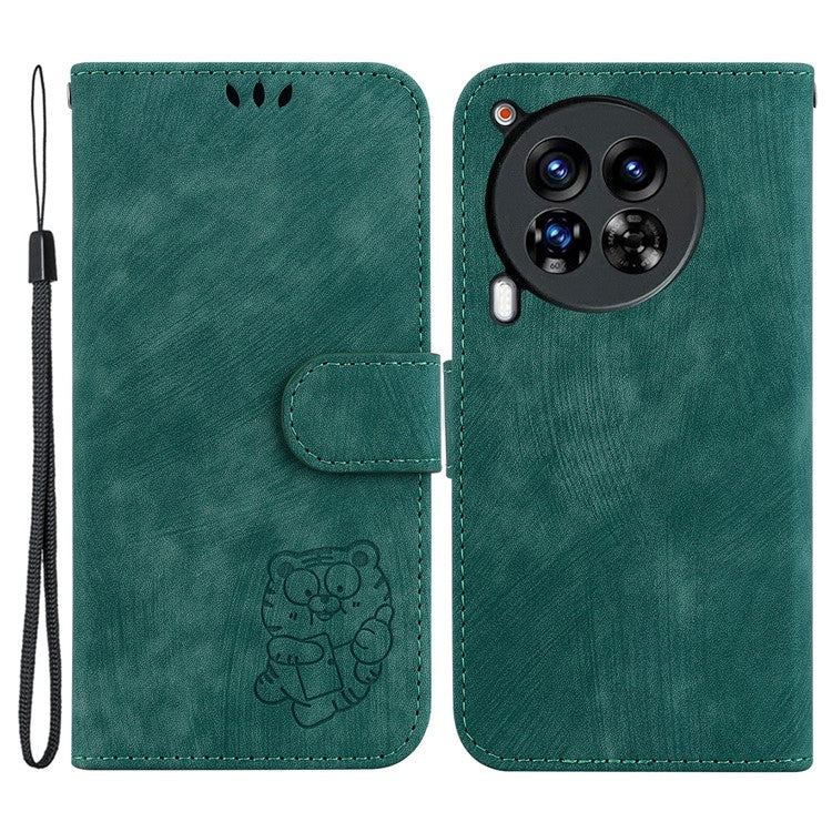 For TECNO Camon 30 Premier 5G Wallet Case Cute Tiger Imprint Leather Phone Cover - Green