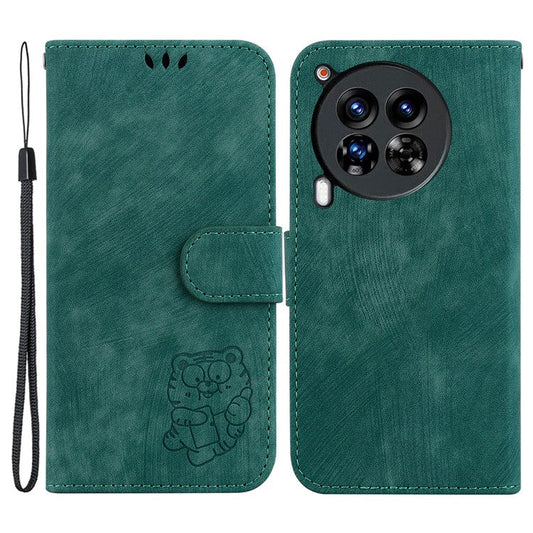 For TECNO Camon 30 Premier 5G Wallet Case Cute Tiger Imprint Leather Phone Cover - Green